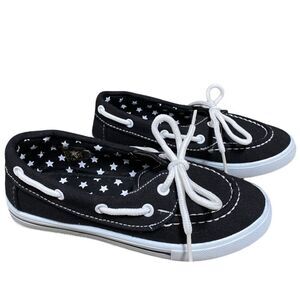 Delic8 Black & White Canvas Slip On Boat Shoe NEW in box